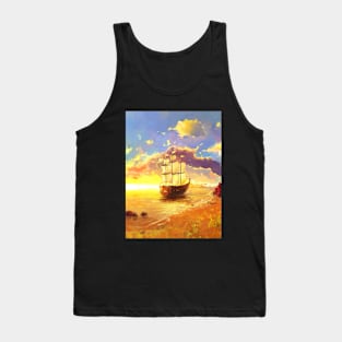 Brig, Sail ship near beach coastline Tank Top